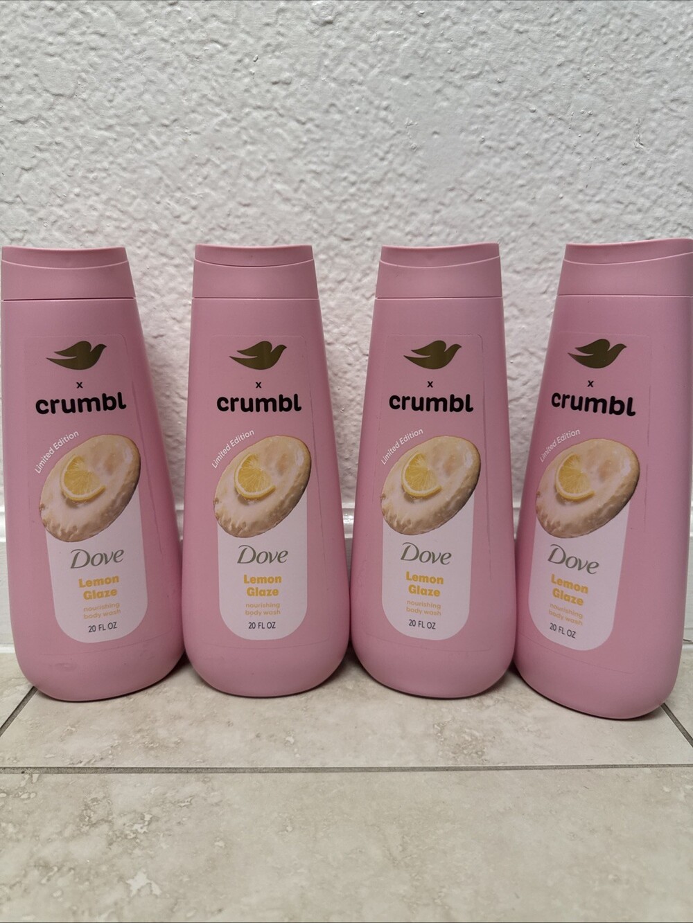 Dove x Crumbl 4pc Lot Lemon Glaze Nourishing Body Wash ~ 20oz Each ~ New (x4)